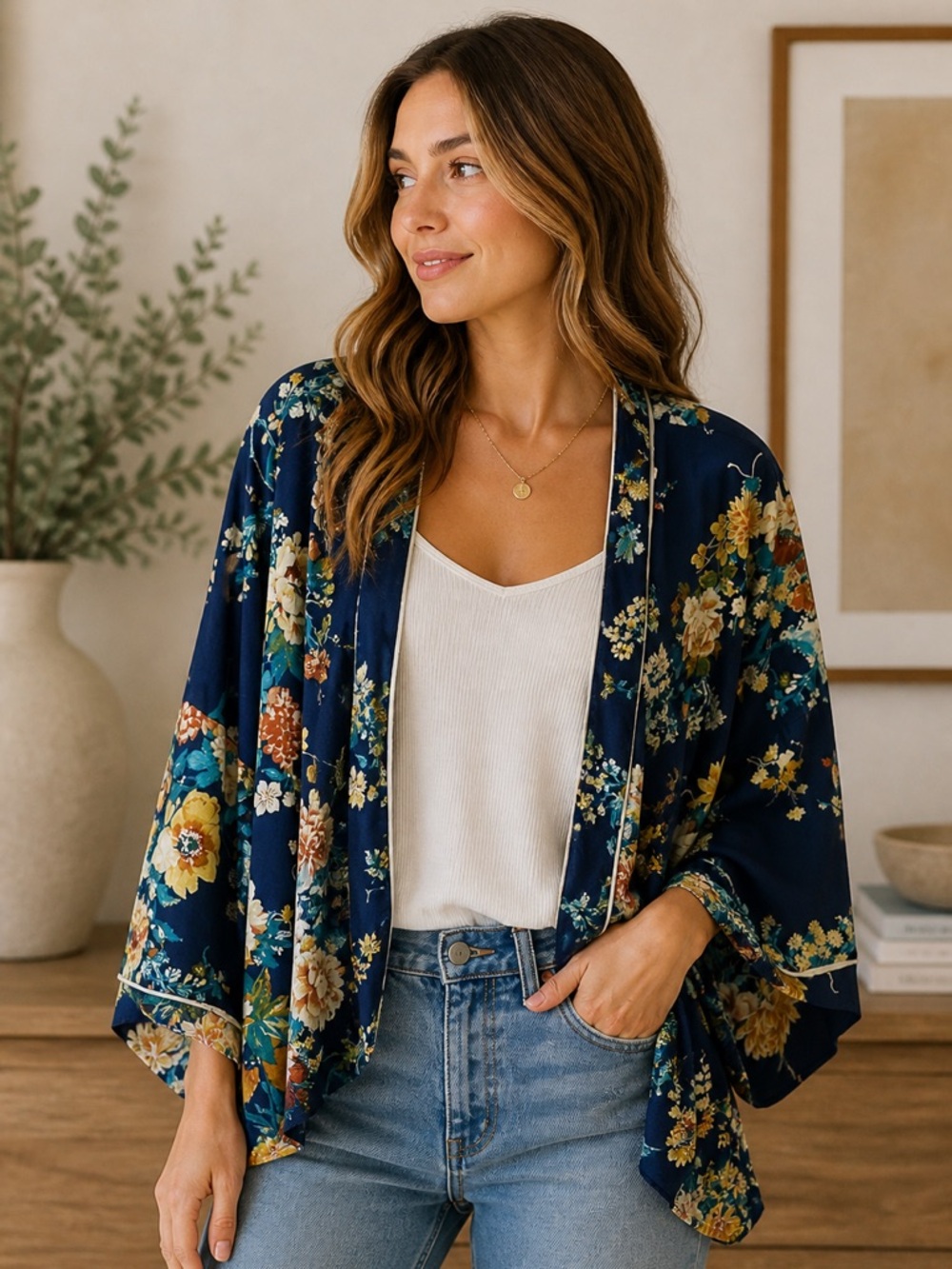 Haute Project Blue Floral Crop Kimono Cardigan‎